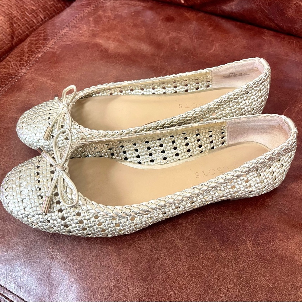 Talbots Blair Woven Design Ballet Flats Loafers In Metallic Gold Color Size 7 - Picture 7 of 7